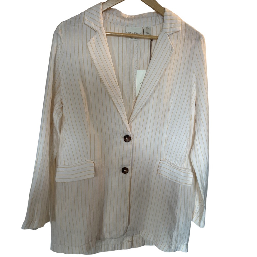 CYNTHIA ROWLEY White/Yellow Pin Stripe Linen Blazer Jacket NWT - Size Small - Picture 2 of 11